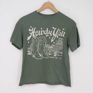 Awake T-Shirt Women XS Western Howdy Y'all Austin TX Olive Graphic Excellent